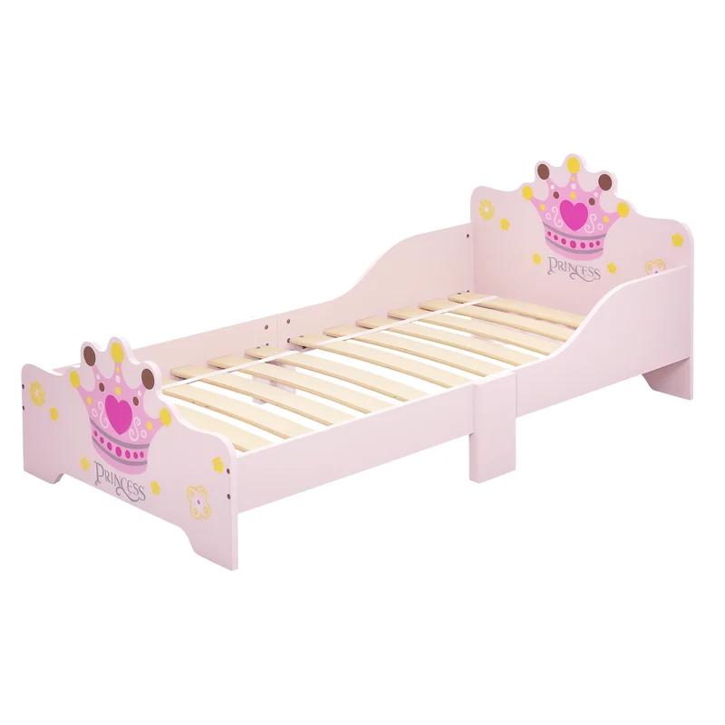 Lit enfant princesse 143 x 73 x 60 cm sommier inclus protection latérale très basse décoratif contemporain en MDF rose 21_0000136