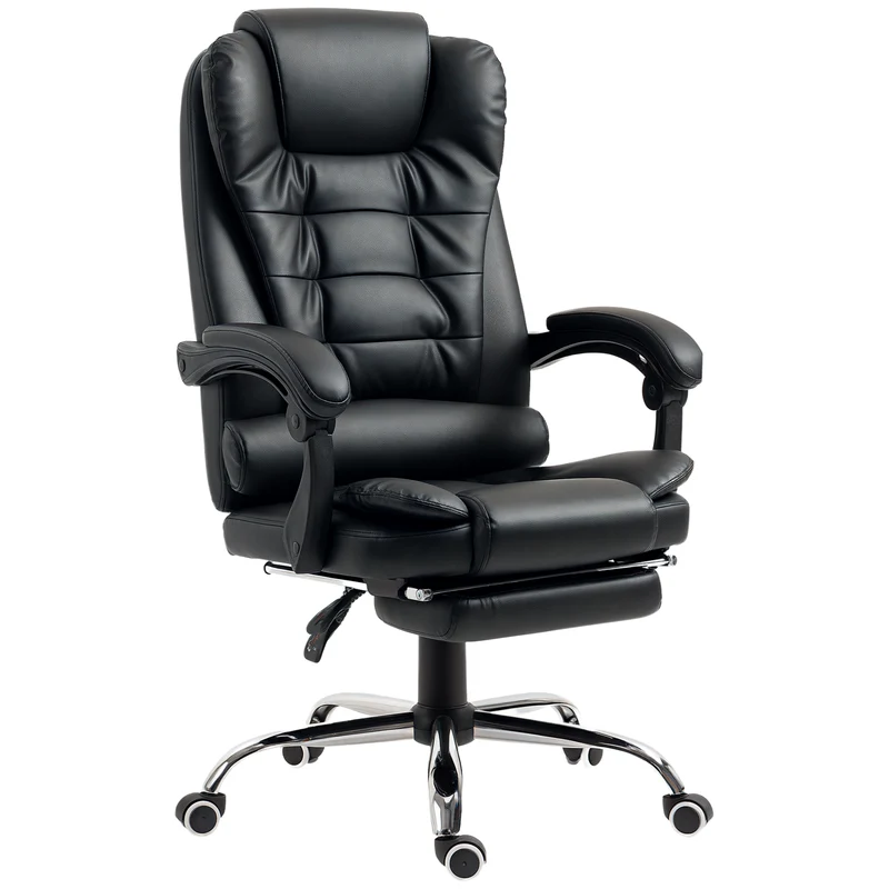 Fauteuil de bureau inclinable 64.5 x 69 x 117 cm ergonomique assise rembourrée pour bureau salon contemporain en PU noir 21_0006150