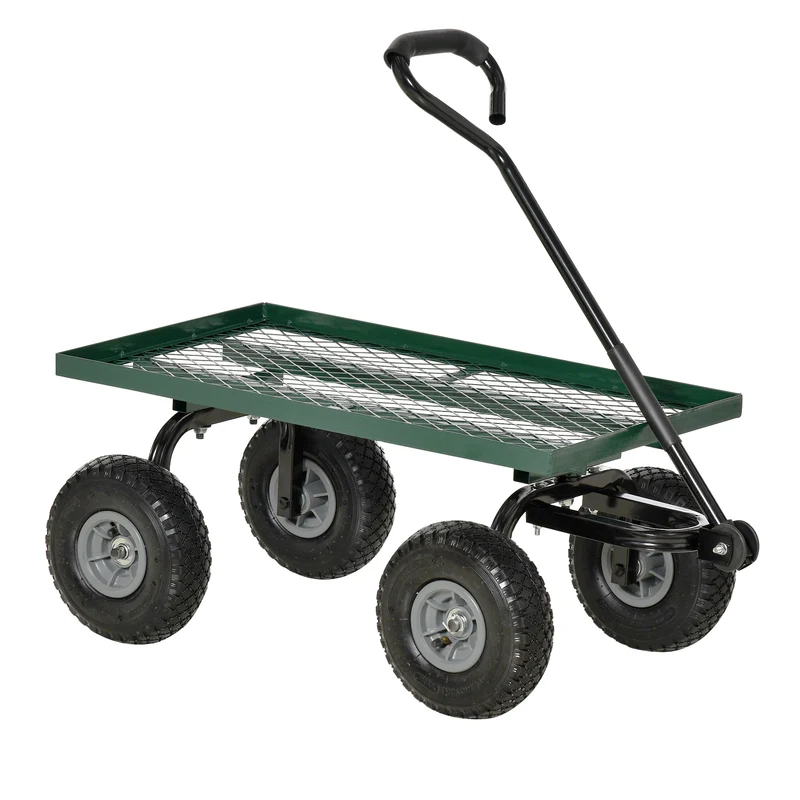 Chariot de jardinage charrette 94 x 48,5 x 100 cm charge 150 kg roues tout terrain industriel tendance en métal vert 21_0007112