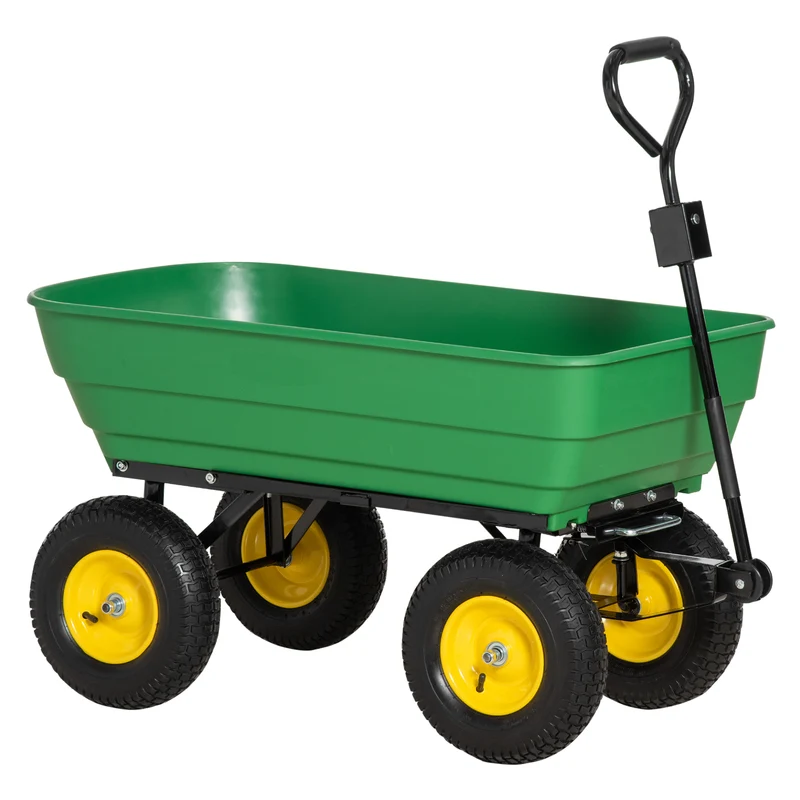 Chariot de jardin à main benne à bascule 118 x 58 x 102 cm capacité 125 L déchargement 75° industriel moderne en PP vert 21_0004256