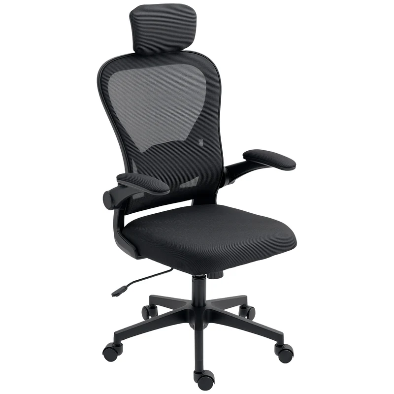 Chaise de bureau ergonomique appui-tête soutien lombaire réglable 64 x 63 x 115-125 cm confort moderne en maille noire 21_0006284