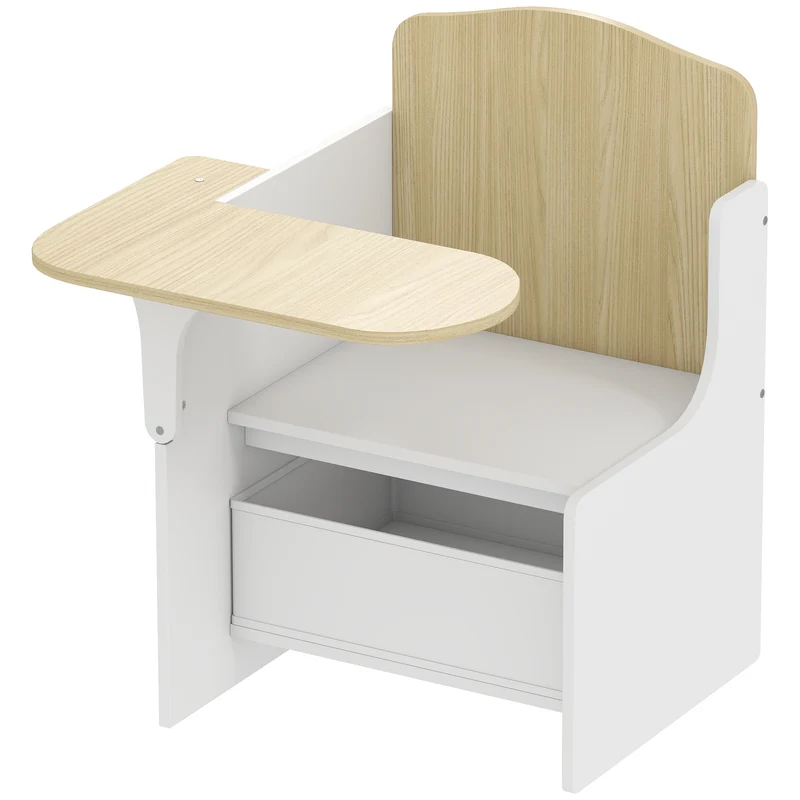 Bureau et chaise pour enfants 2 en 1 58,5 x 51 x 59 cm bac de rangement intégré bords lisses moderne épuré en MDF blanc 21_0000233