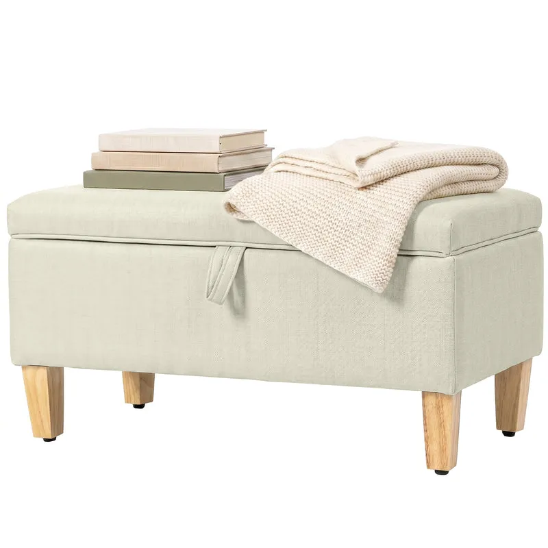 Banc de rangement bout de lit 71 x 37 x 36 cm assise rembourrée grand rangement style scandinave épuré en polyester beige 21_0002863