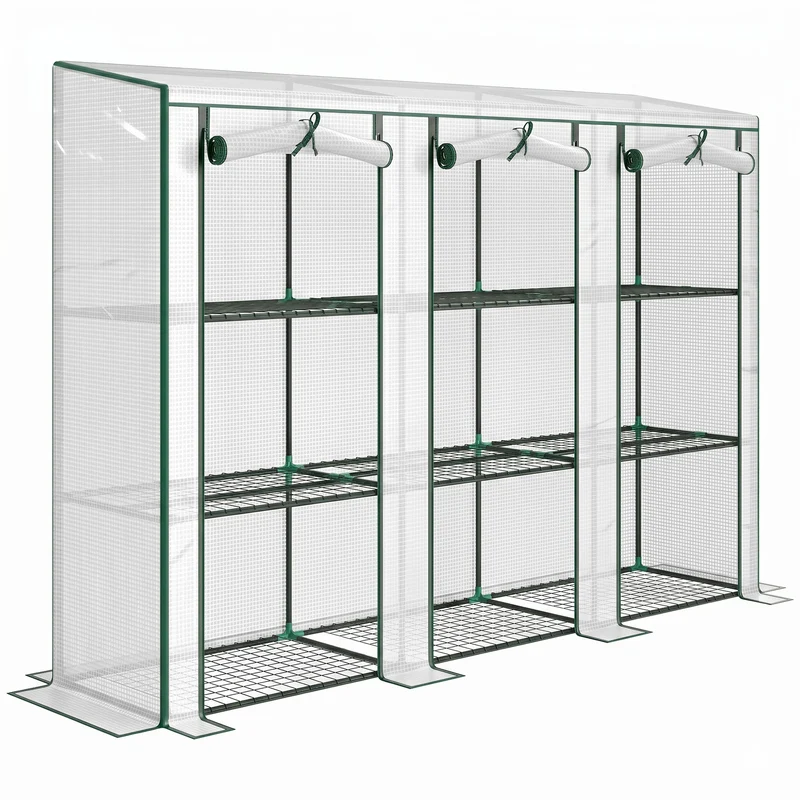 Serre de jardin compacte 3 niveaux balcon 215 x 46 x 151 cm protection intempéries montage facile moderne en acier blanc 21_0005518