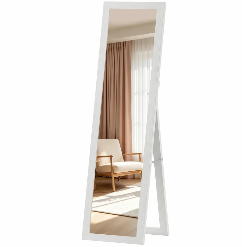 Miroir rectangulaire sur pied et mural 37 x 157 cm pied inclinable fixation murale rapide scandinave épuré en MDF blanc 21_0001576