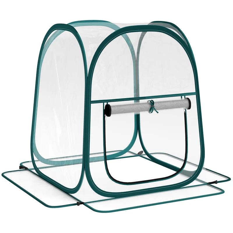 Mini serre pop-up jardin 70 x 70 x 80 cm fenêtre enroulable sac de transport pratique moderne épuré en PVC transparent 21_0005533