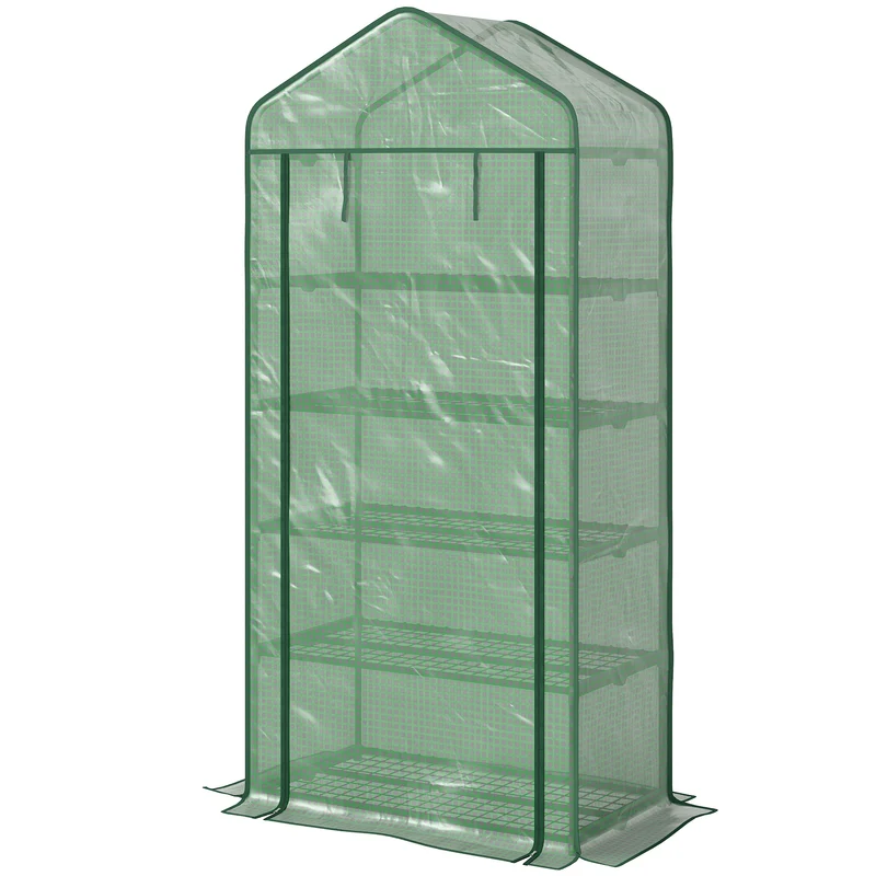Mini serre de jardin 90 x 49 x 193 cm 5 étagères porte enroulable moderne épuré idéale pour balcon en polyéthylène vert 21_0004347