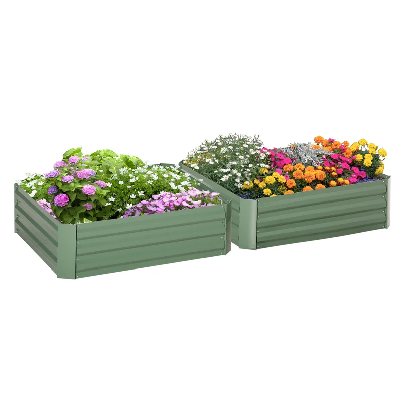 Lot de 2 carrés potagers rectangulaires 100 x 100 x 30 cm montage sans outil retient la chaleur moderne en acier vert 21_0004207