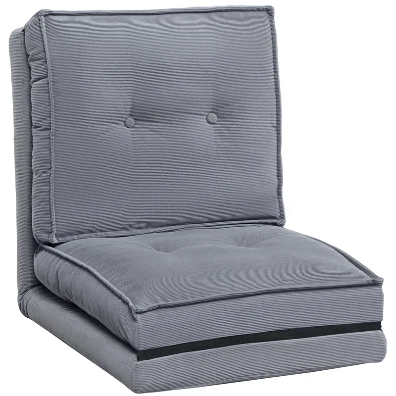 Fauteuil de sol pliable 59 x 230 x 15 cm dossier réglable 5 positions assise large douce moderne en velours côtelé gris 21_0003631
