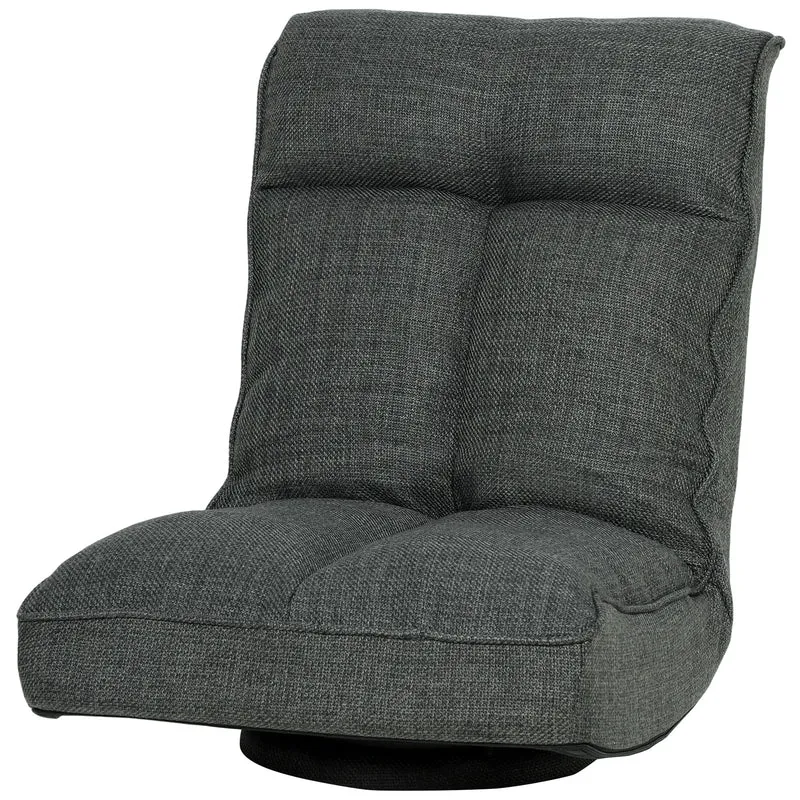 Fauteuil de sol pivotant 360° 58 x 107 x 79 cm assise épaisse dossier 5 positions pliable contemporain salon en lin gris 21_0003632
