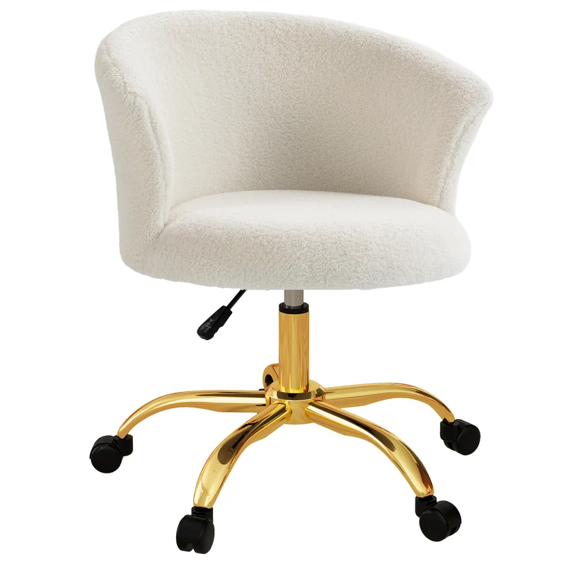 Chaise de bureau pivotante 58 x 56 x 68-76 cm assise rembourrée soutien lombaire style moderne cosy en polyester blanc 21_0006252