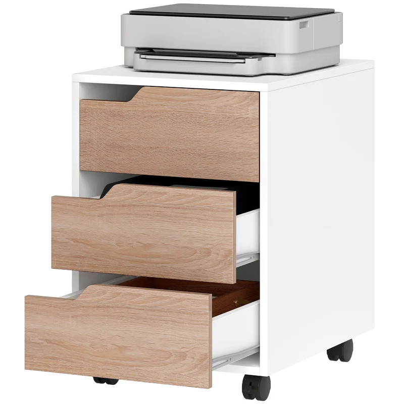 Caisson de bureau mobile 40 x 50 x 57.5 cm rangement 3 tiroirs mobilité roulettes 2 freins moderne épuré en MDF blanc 21_0002388