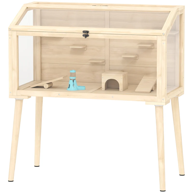 Cage pour hamster habitat ludique 110 x 52 x 101 cm avec 7 plateaux et 2 balançoires design scandinave en bois naturel 21_0008012