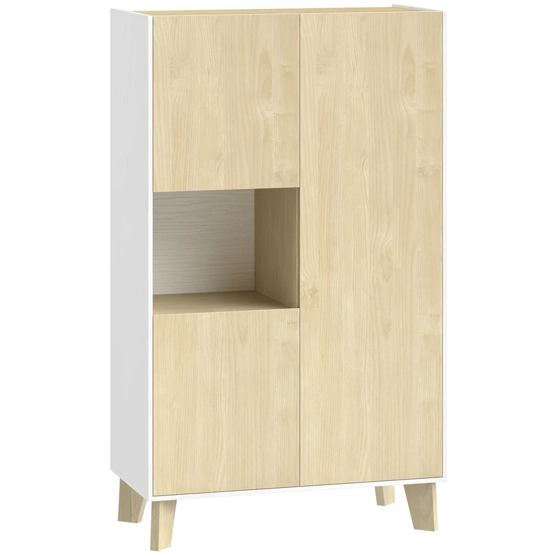 Buffet salon 80 x 40 x 135 cm 6 compartiments fermeture douce polyvalent entrée utile style moderne épuré en MDF blanc 21_0003660