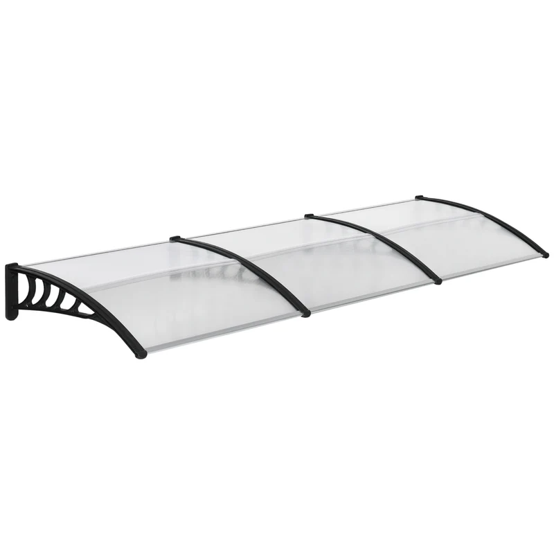 Auvent de porte incurvé 303 x 96 x 27 cm protection pluie uv neige design montage mural en polycarbonate transparent 21_0007106