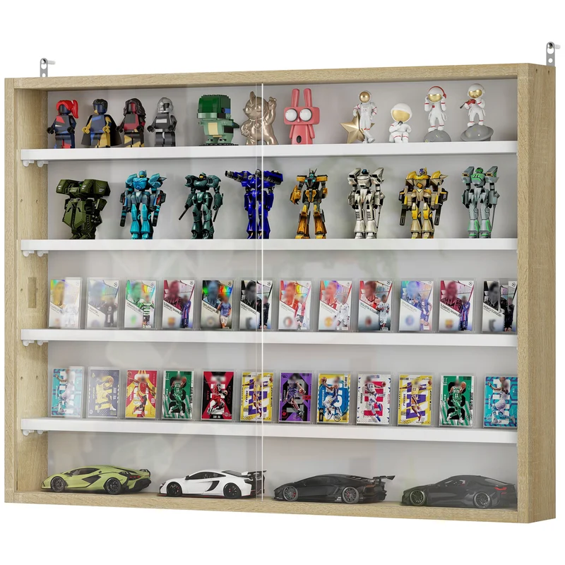 Vitrine murale pour collection 80 x 9,5 x 60 cm 4 étagères réglables anti-poussière épuré en panneau de particules chêne 21_0001780