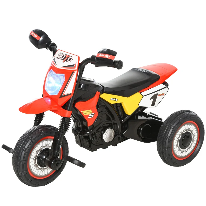 Tricycle moto cross évolutif enfant 71 x 40 x 51 cm musique et lumières coffre de rangement décoratif stable en PP rouge 21_0000453