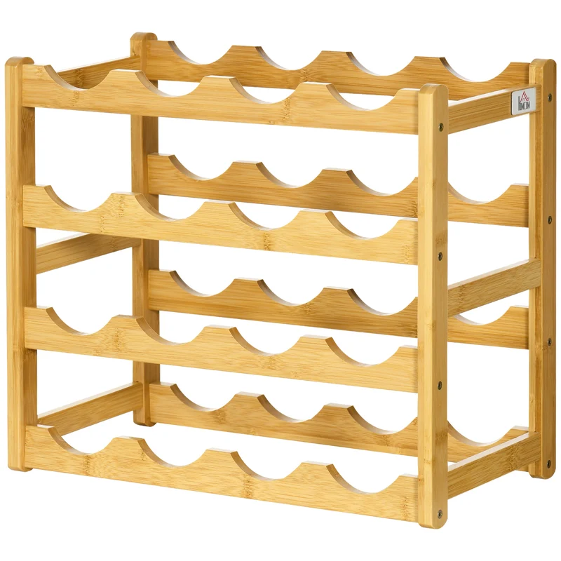 Range-bouteilles casier à vin 43 x 23,5 x 38 cm 16 bouteilles gain de place style scandinave en bambou bois naturel 21_0001030