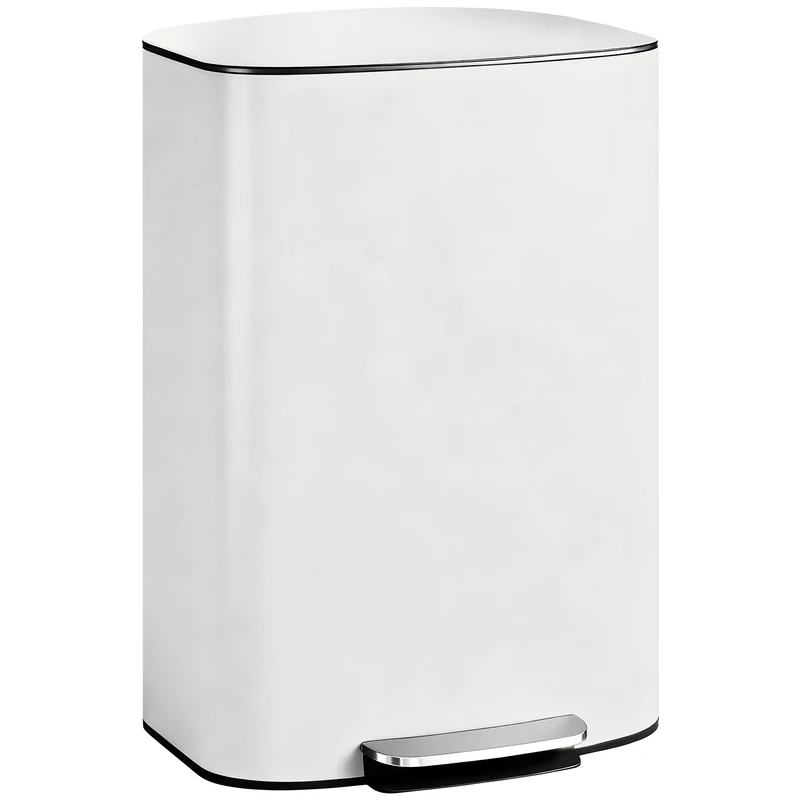 Poubelle de cuisine à pédale 45 x 37 x 63 cm seau amovible fermeture douce minimaliste épuré en acier inoxydable crème 21_0005935