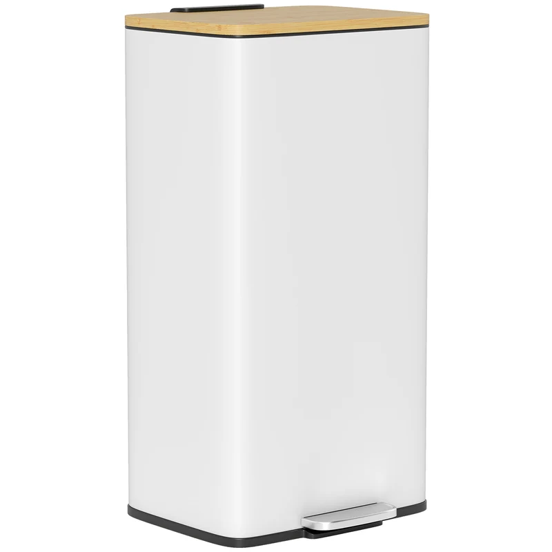 Poubelle de cuisine à pédale 29.5 x 29.5 x 56.8 cm fermeture douce seau amovible style moderne compacte en métal blanc 21_0005941