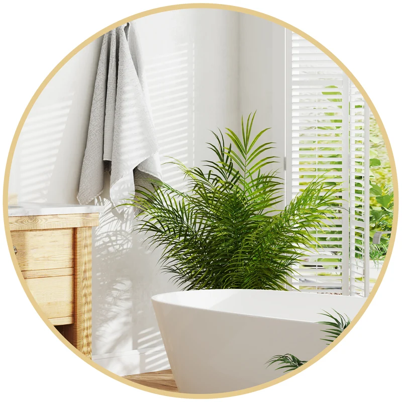 Miroir rond salle de bain 70 x 2,5 cm verre trempé anti brisure montage facile style contemporain épuré en verre or 21_0002066