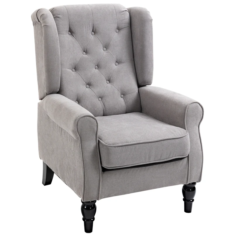 Fauteuil de salon à oreilles capitonné 74 x 86 x 102 cm assise large grand confort style classique en polyester gris 21_0001764