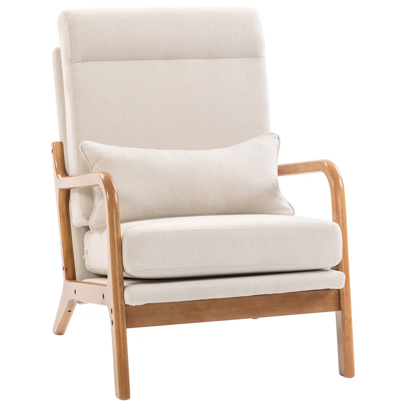 Fauteuil de salon d'appoint rembourré dossier haut soutien lombaire 64 x 86 x 93 cm assise large moderne en tissu crème 21_0003670