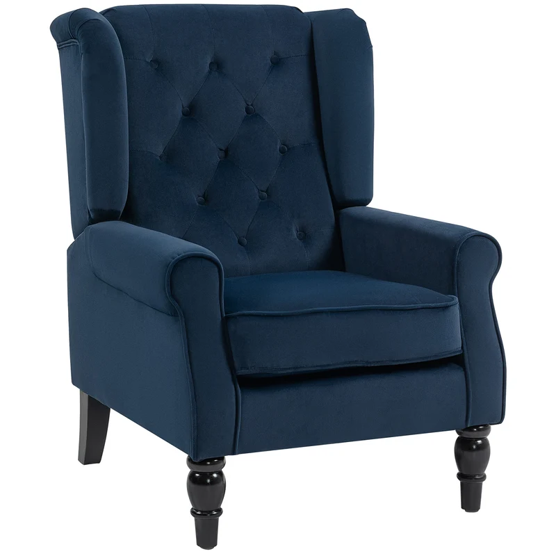 Fauteuil capitonné salon assise large rembourrée confort supérieur classique 74 x 86 x 102 cm en polyester bleu foncé 21_0001765