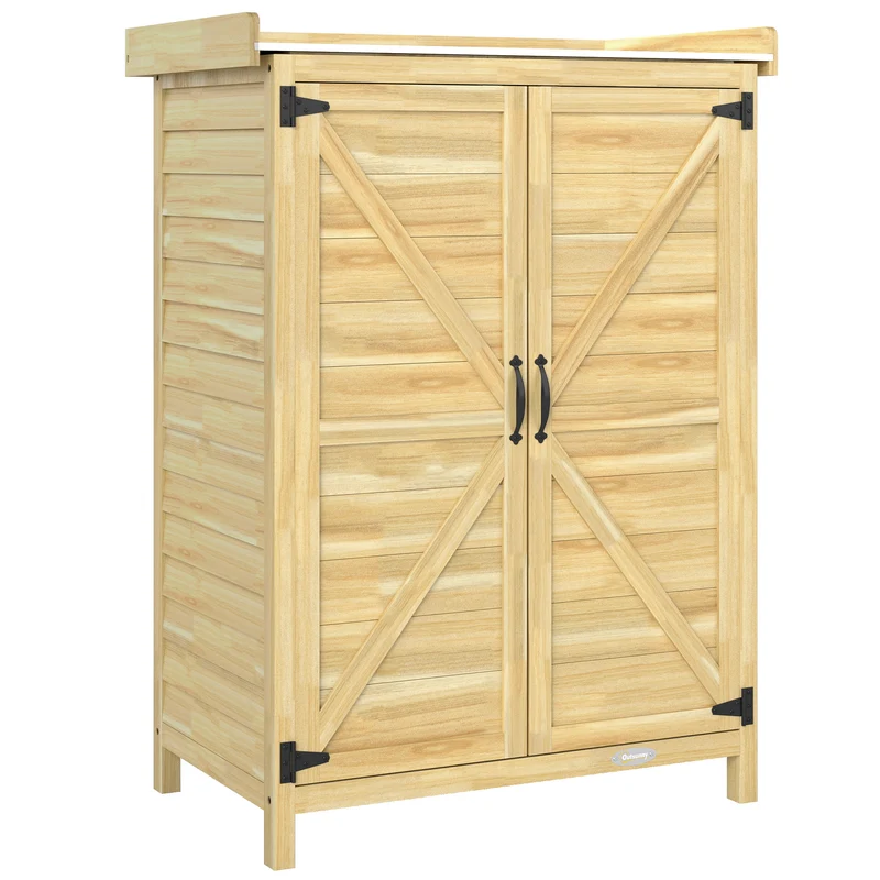 Armoire de jardin 2 en 1 table de rempotage rangements fermés 71.5 x 39 x 95 cm rustique contemporain en bois naturel 21_0005350