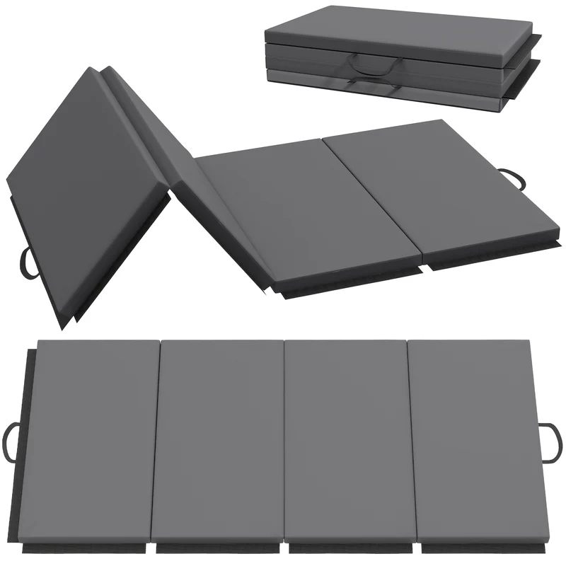 Tapis de gymnastique pliable en 4 portable 180 x 80 x 5 cm antidérapant amortissant moderne en polyéthylène expansé gris 21_0006595