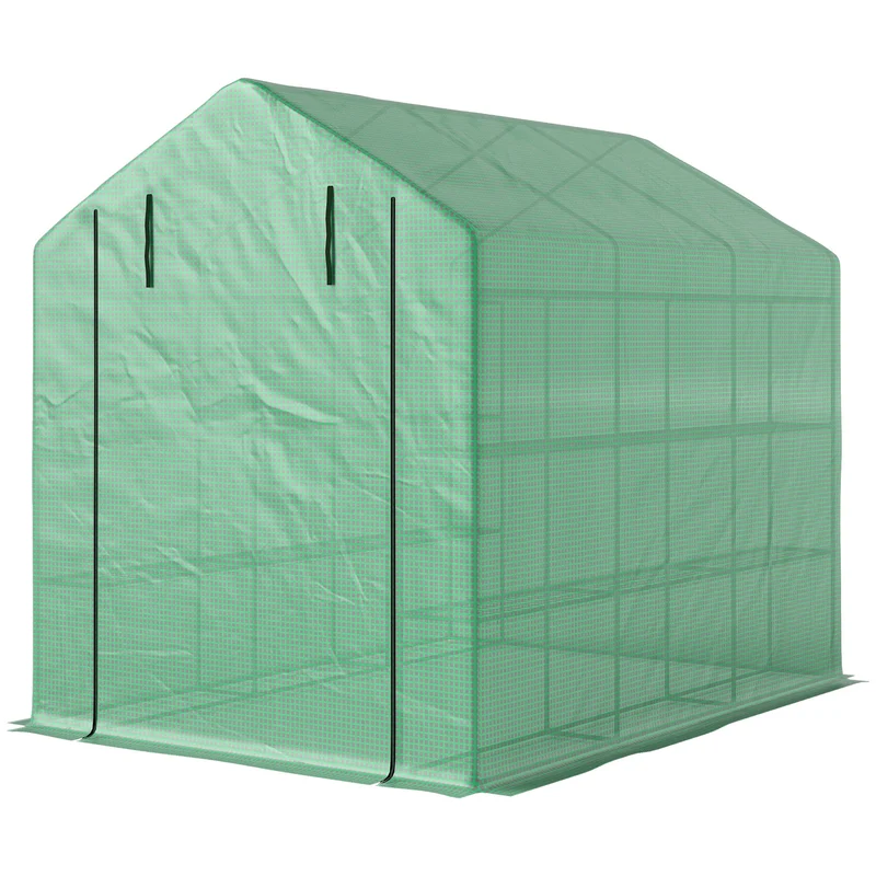 Serre de jardin tunnel 244 x 180 x 210 cm 4 niveaux d'étagères et ventilation frontale contemporain épuré en acier vert 21_0004269