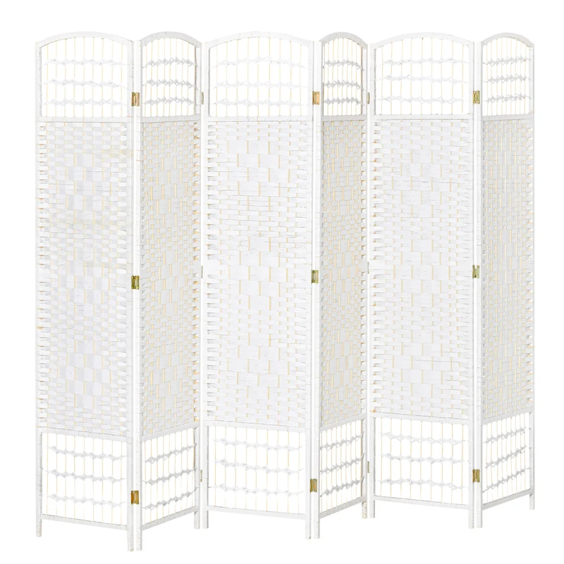 Paravent séparateur de pièce pliable 6 panneaux 242 x 170 cm intimité et aération scandinave minimaliste en bois blanc 21_0001224