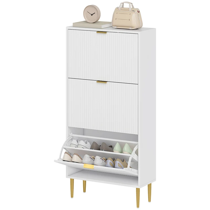 Meuble à chaussures d'entrée 60 x 24 x 122,5 cm avec 3 tiroirs rabattables étagères réglables moderne épuré en MDF blanc 21_0002764