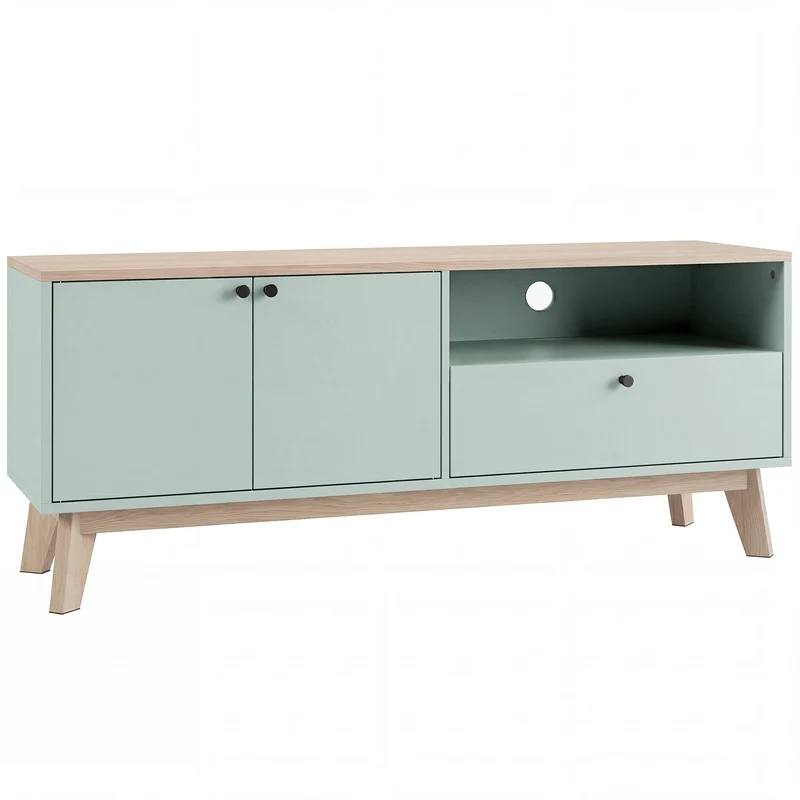 Meuble télévision pour salon 120 x 35 x 50 cm rangement modulable surélevé 15 cm résistante moderne en MDF vert clair 21_0003657