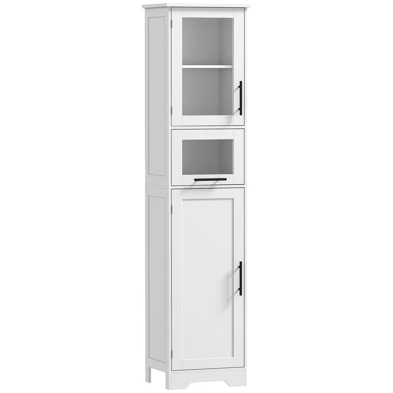 Meuble colonne salle de bain 40 x 31 x 170 cm rangement étagères réglables idéal coin étroit moderne épuré en MDF blanc 21_0002130