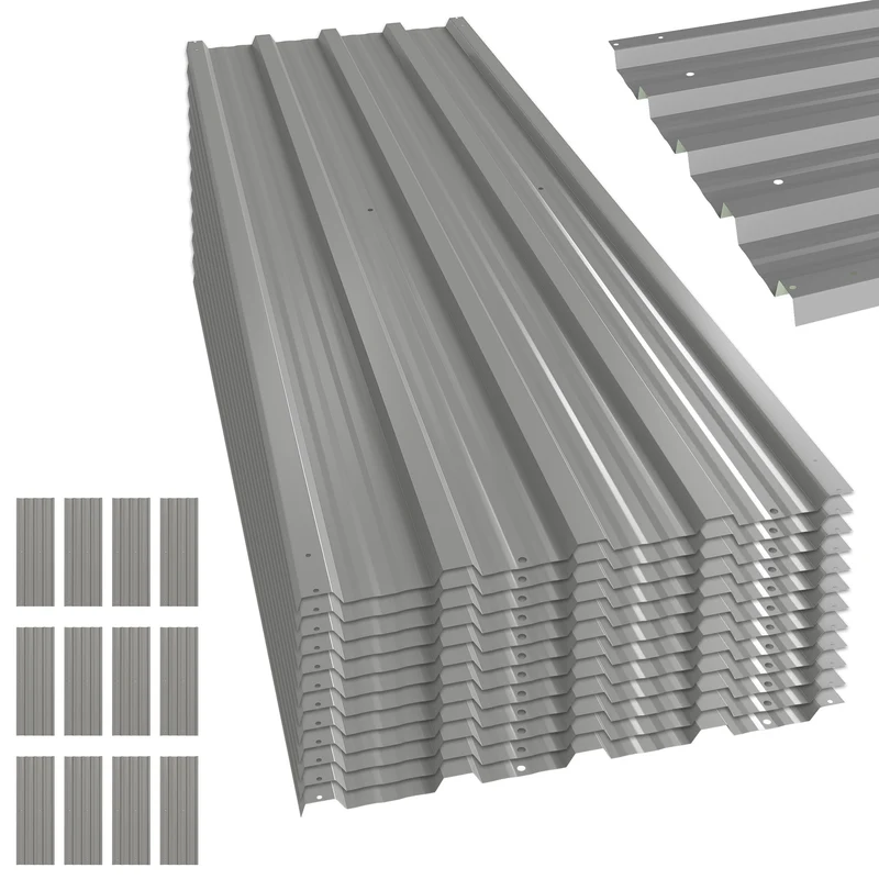 Lot de 12 panneaux bardage extérieur 129 x 45 cm anti intempéries pré-percés industriel en acier galvanisé gris clair 21_0005413