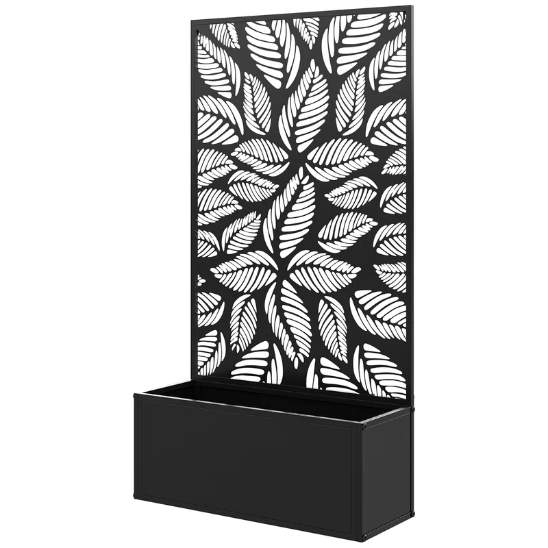Jardinière avec treillis séparateur d'espace 61 x 23 x 113 cm brise-vue fixation murale industriel moderne en métal noir 21_0005489
