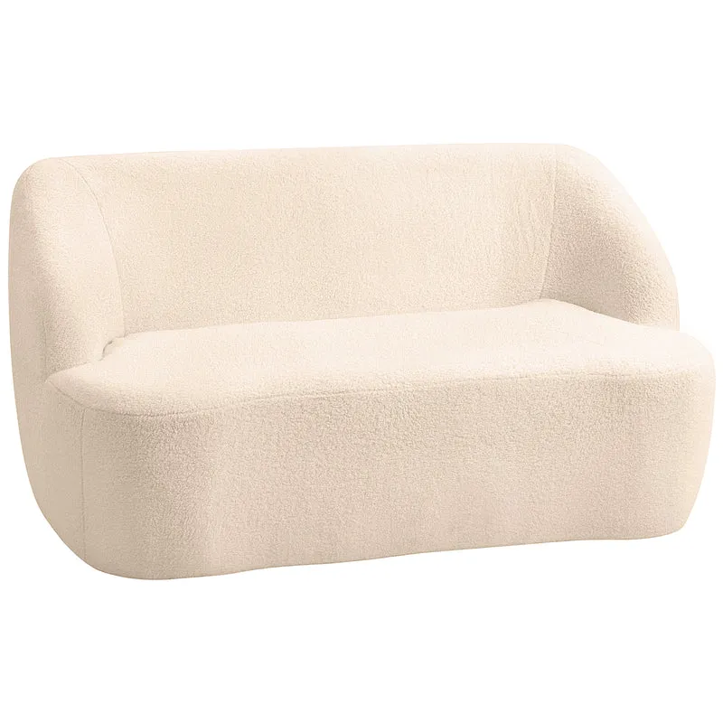 Canapé 2 places forme incurvée salon 142 x 85 x 74 cm confort moelleux assise ergonomique épuré en tissu bouclette beige 21_0003533