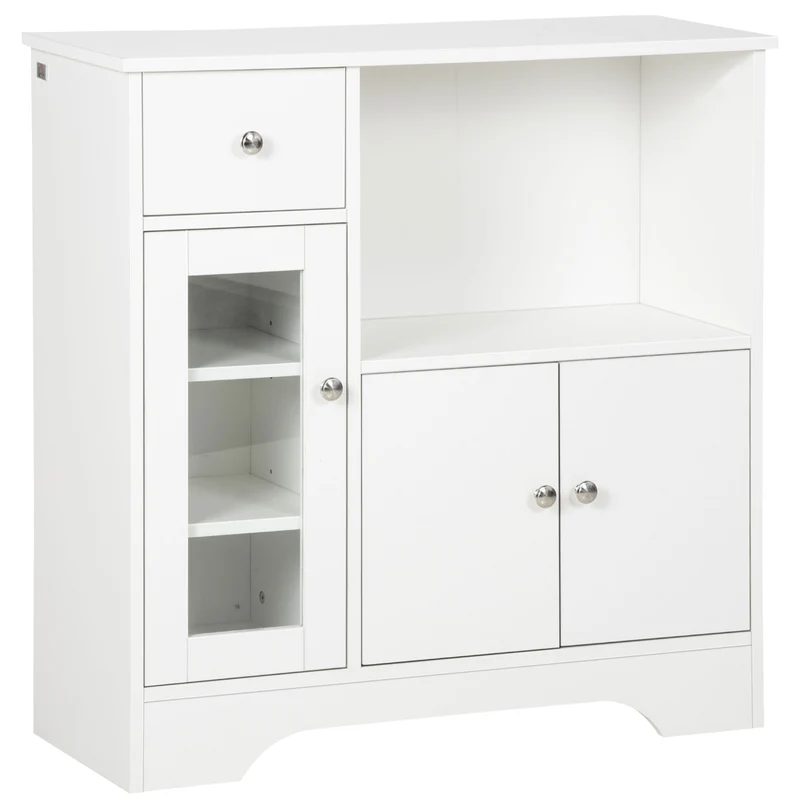 Buffet de cuisine 80 x 30 x 82 cm porte vitrée tiroir rangement optimisé contemporain en panneau de particules blanc 21_0002286