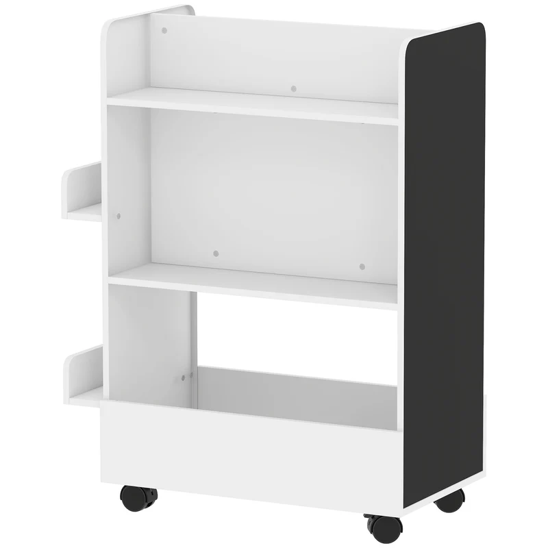 Bibliothèque pour enfant 66.5 x 32.5 x 86.5 cm rangement livres roulettes verrouillables scandinave épuré en MDF blanc 21_0000172