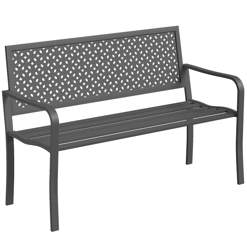 Banc d'extérieur 127 x 61 x 85 cm antirouille deux places design épuré pour terrasse jardin véranda en acier gris foncé 21_0005373