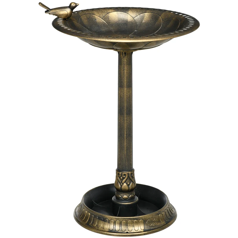 Bain d'oiseaux abreuvoir jardinière 2 en 1 50 x 50 x 72 cm résistant aux intempéries stabilité rustique en PP bronze 21_0003989