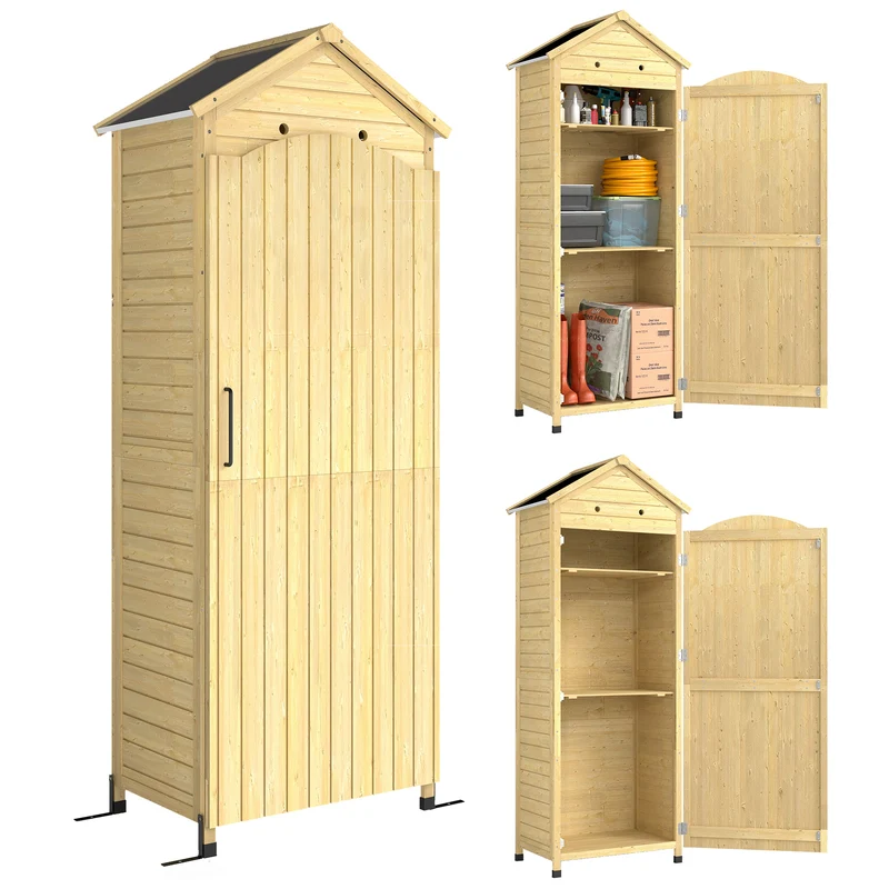 Armoire pour jardin 85 x 58 x 213 cm étagères réglables anti-basculement finitions vernies rustique en bois naturel 21_0005647