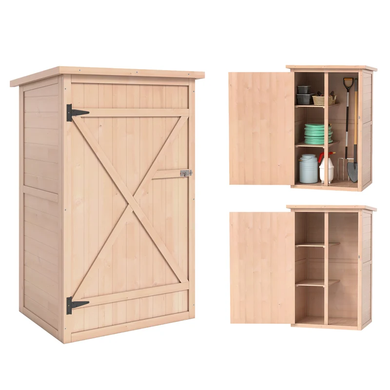 Armoire de jardin compacte 75 x 56 x 115 cm porte verrouillable double étagère style rustique terrasse en bois naturel 21_0004134