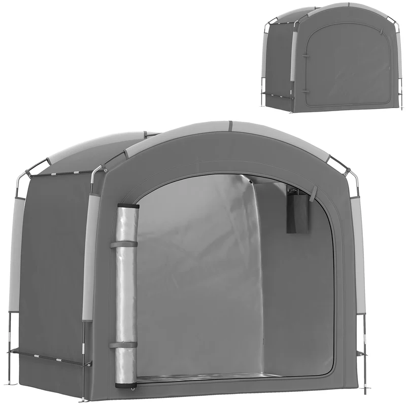 Abri vélo portable pour 3-4 vélos 205 x 140 x 188 cm avec poches latérales imperméable épuré en polyester gris foncé 21_0004903