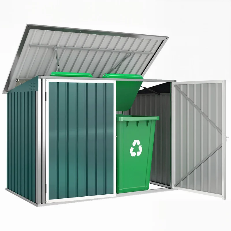 Abri poubelle extérieur double porte pour 2 poubelles 179.5 x 108 x 129.5 cm ouverture assistée moderne en acier vert 21_004189