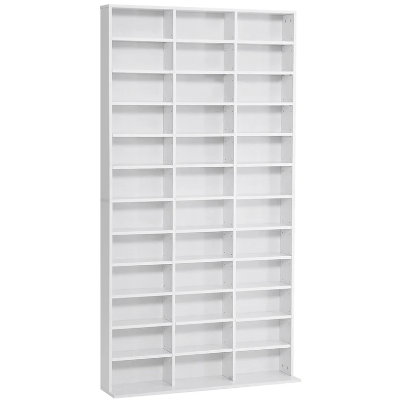 Étagère de rangement pour cd et dvd 102 x 24 x 195 cm 36 compartiments réglables style contemporain salon en MDF blanc 21_0002381