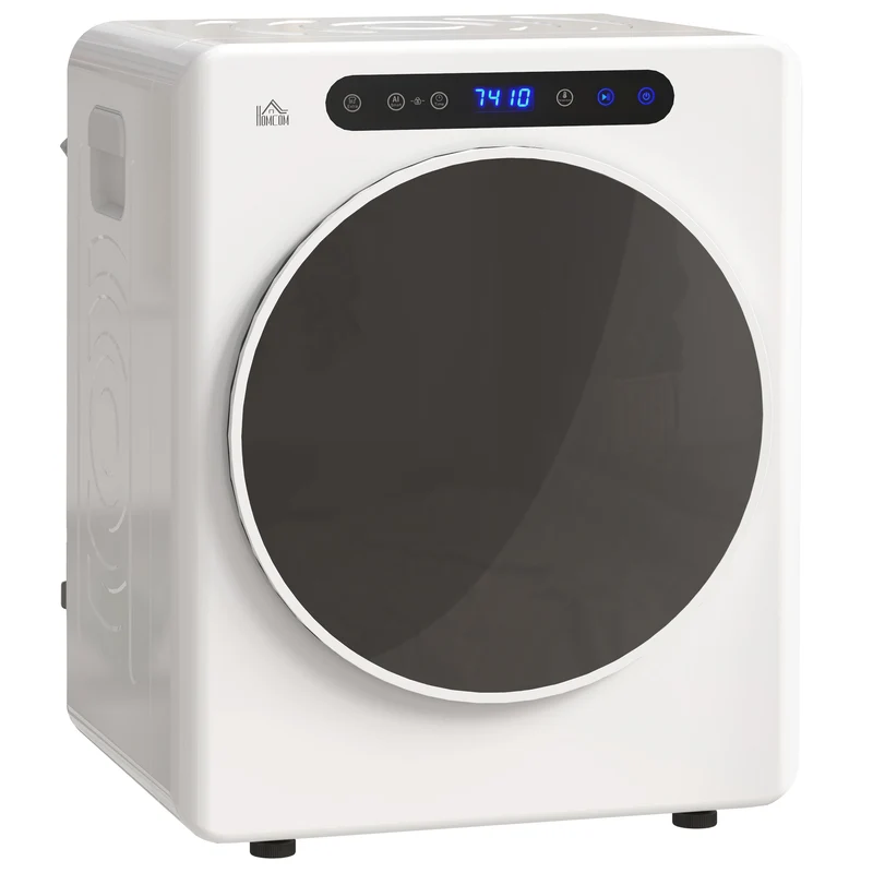 Sèche-linge à évacuation compact 49 x 43 x 61 cm séchage rapide anti froissage moderne épuré en acier inoxydable blanc 21_0007093
