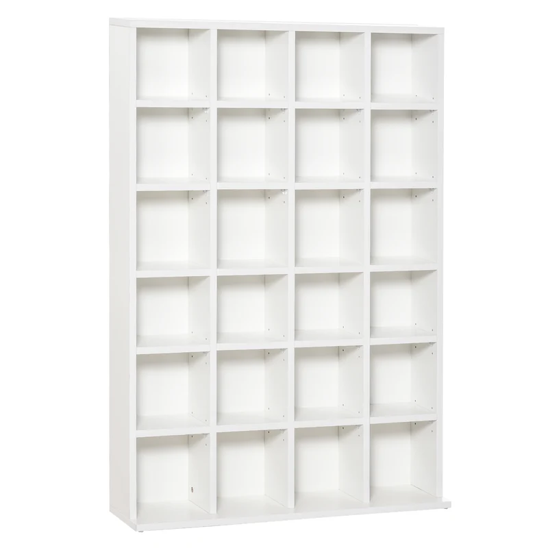 Meuble multimédia télé salon 89 x 20 x 130.5 cm 456 cd 336 dvd étagères réglables épuré en panneaux de particules blanc 21_0001402