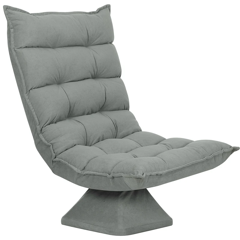 Fauteuil de sol pivotant 62 x 70 x 95 cm dossier réglable confortable contemporain en velours microfibre gris clair 21_0003079